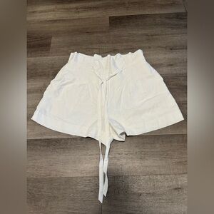 Club Monaco White Linen Blend Paperbag Shorts